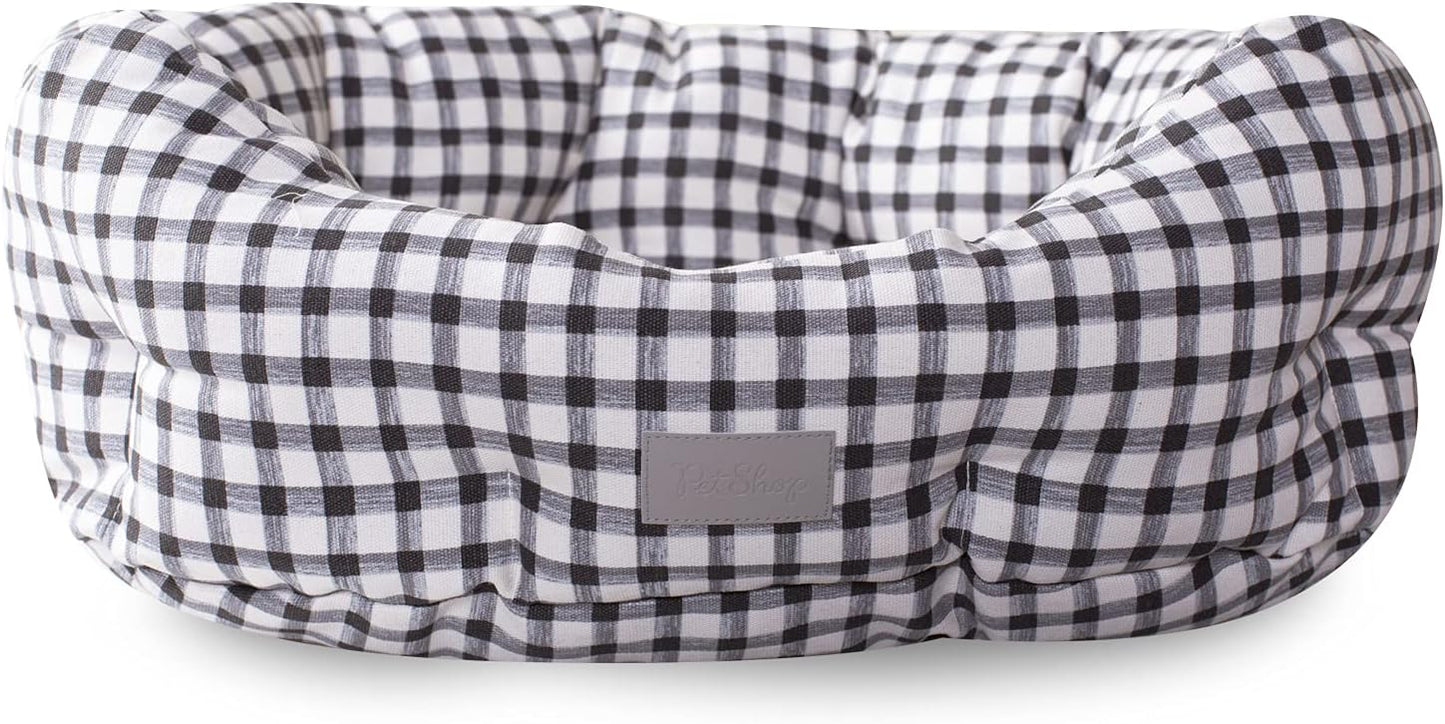 Fringe Painted Gingham Round Cuddler Pet Bed