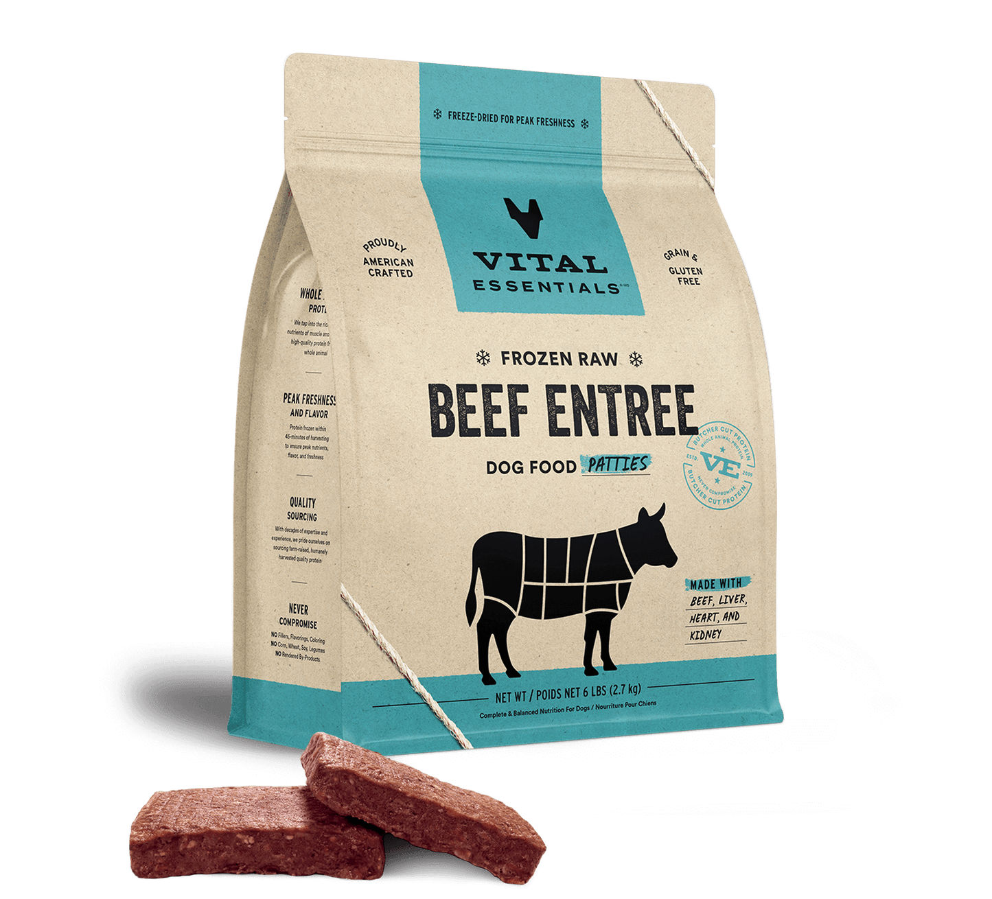 Vital Essentials Raw Beef Patties 6 Lb.