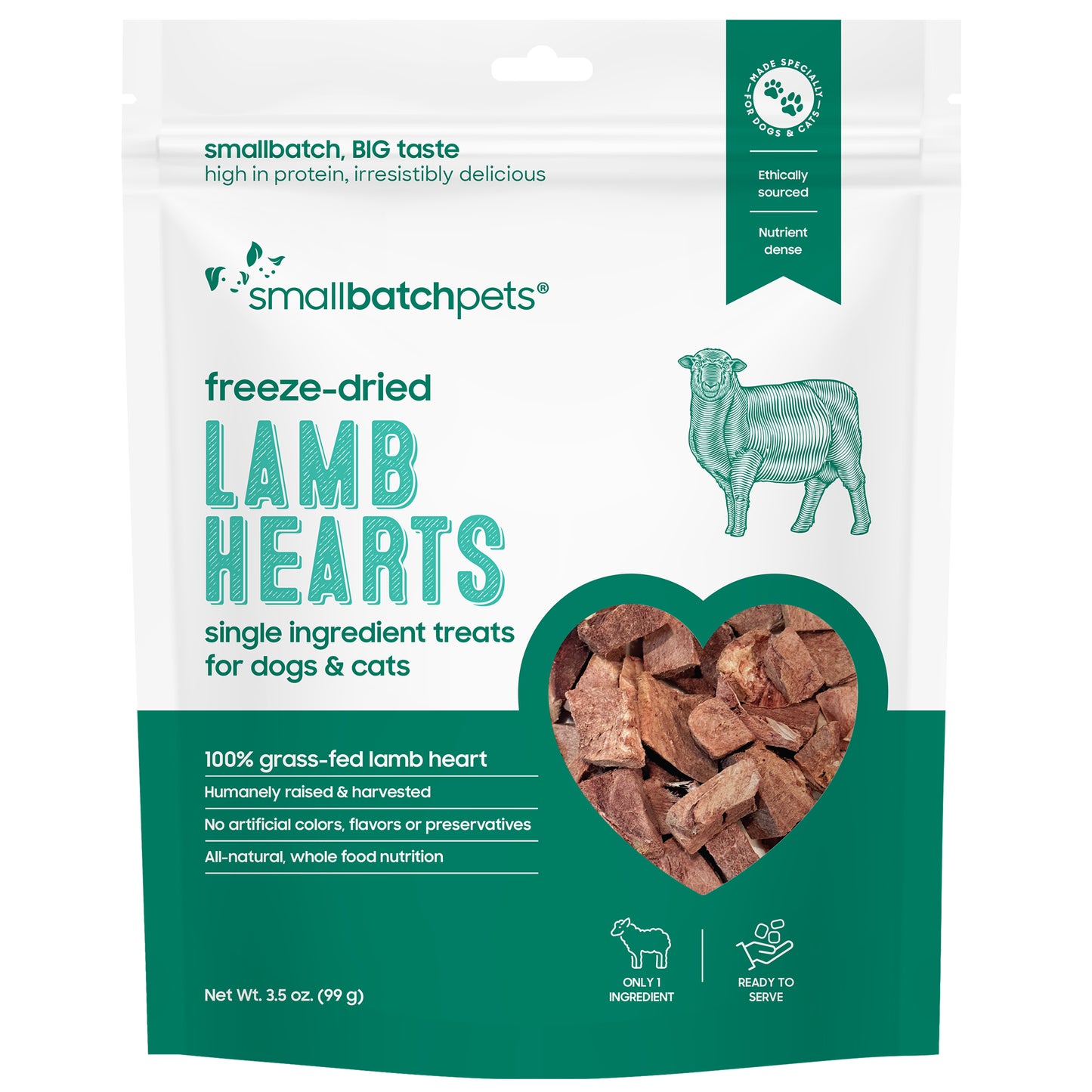 Small Batch Freeze Dried Lamb Hearts 3.5 oz.