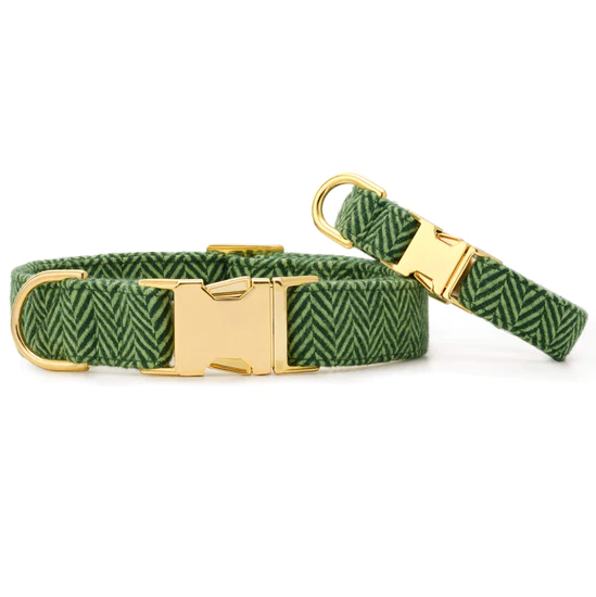 Foggy Dog Green Herringbone Flannel Dog Collar