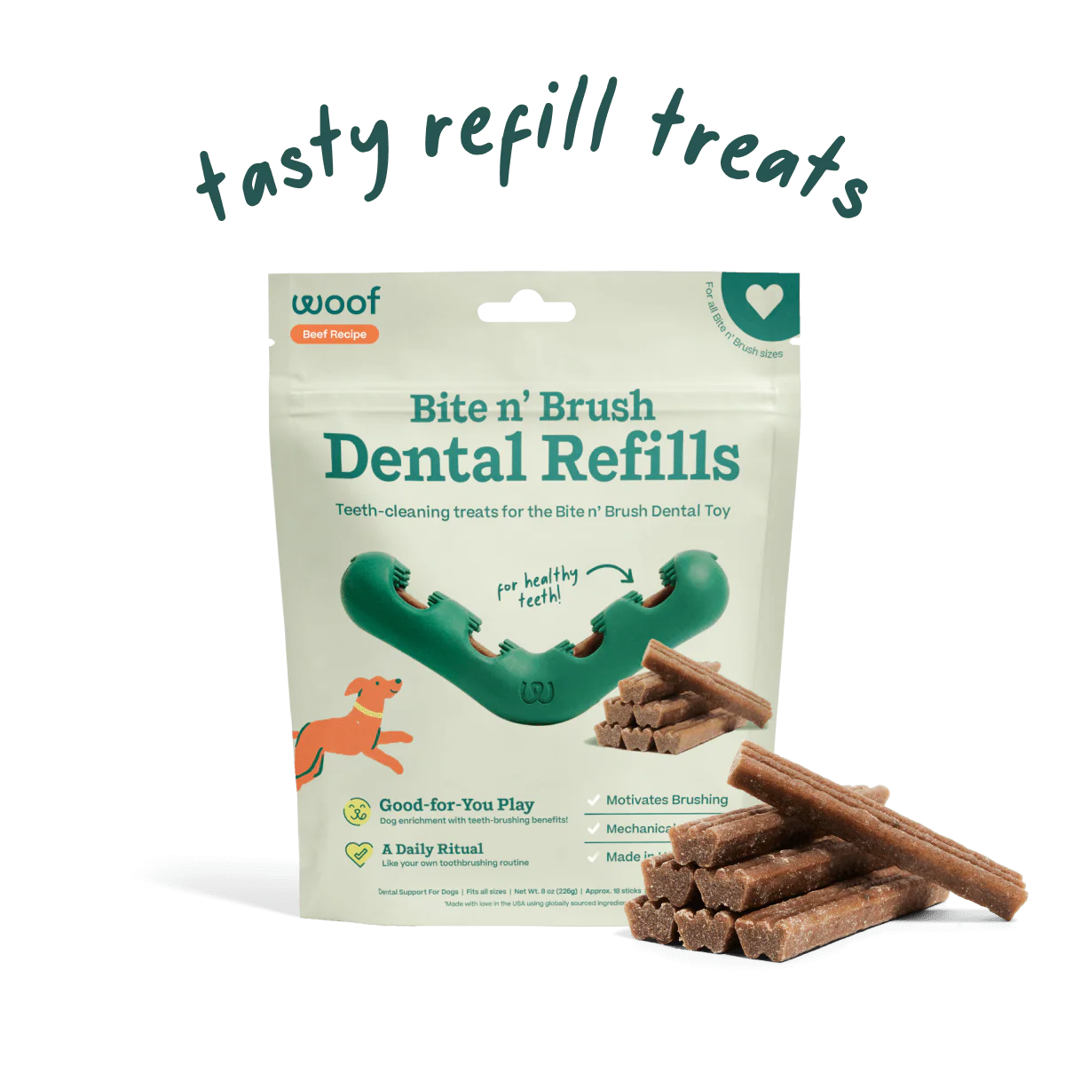 Woof Pet Bite n' Brush Dental Refills Beef