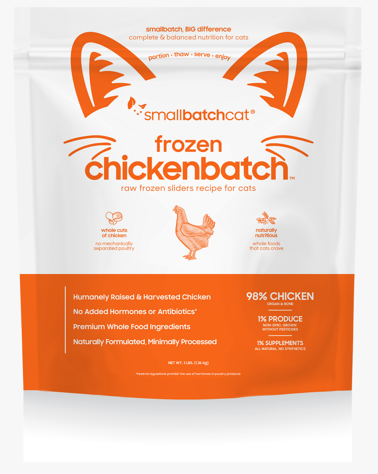 Small Batch Cat Raw Frozen Chicken Sliders 3 Lb.