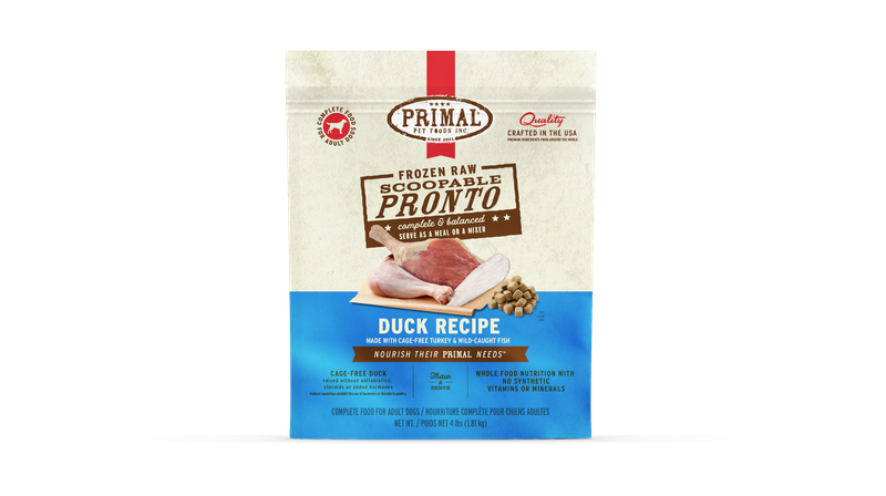 Primal Pronto Dog Raw Duck, Turkey & Fish 4lbs.