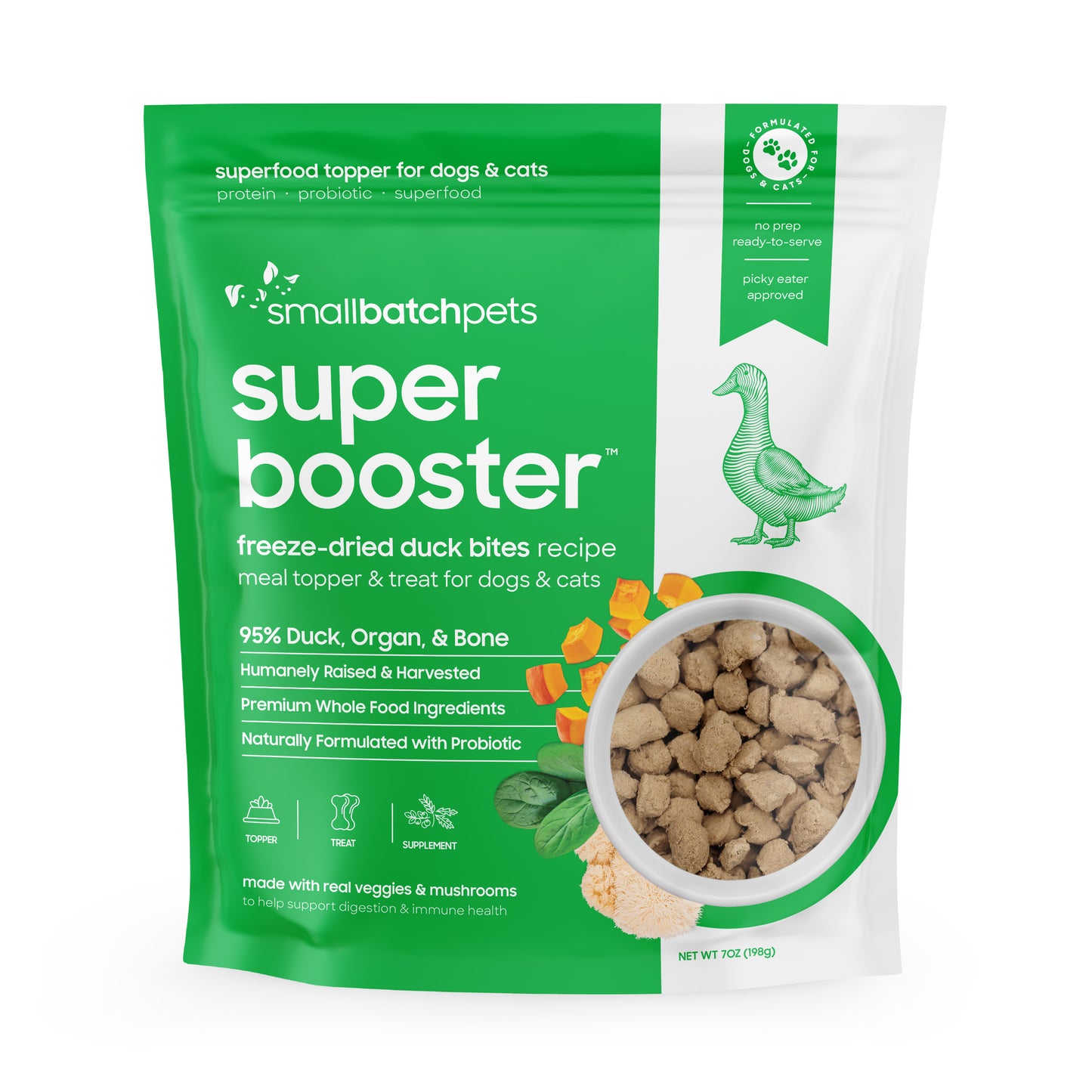 Small Batch Dog Super Booster Freeze Dried Duck Bites 7oz.