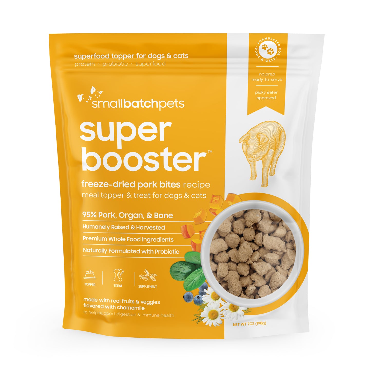 Small Batch Dog Super Booster Freeze Dried Pork Bites 7oz.