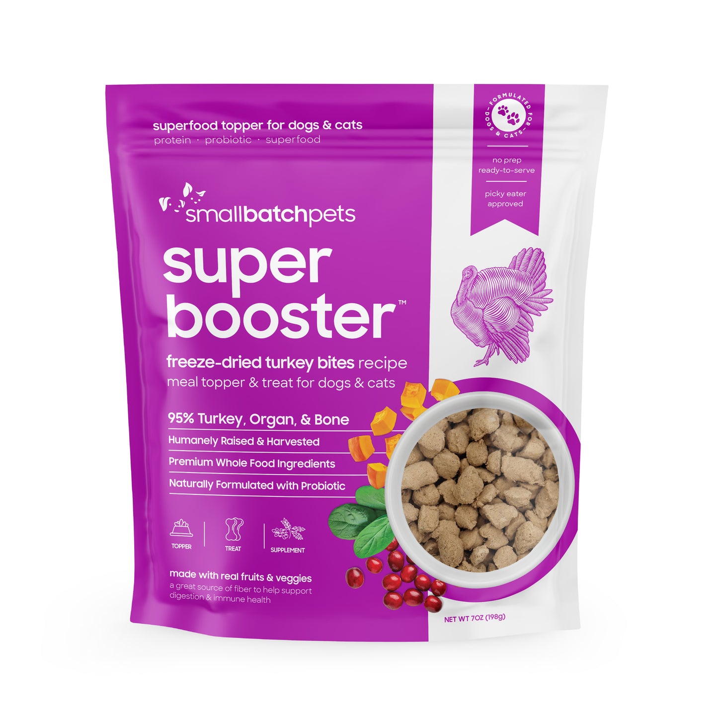 Small Batch Dog Super Booster Freeze Dried Turkey Bites 7oz.
