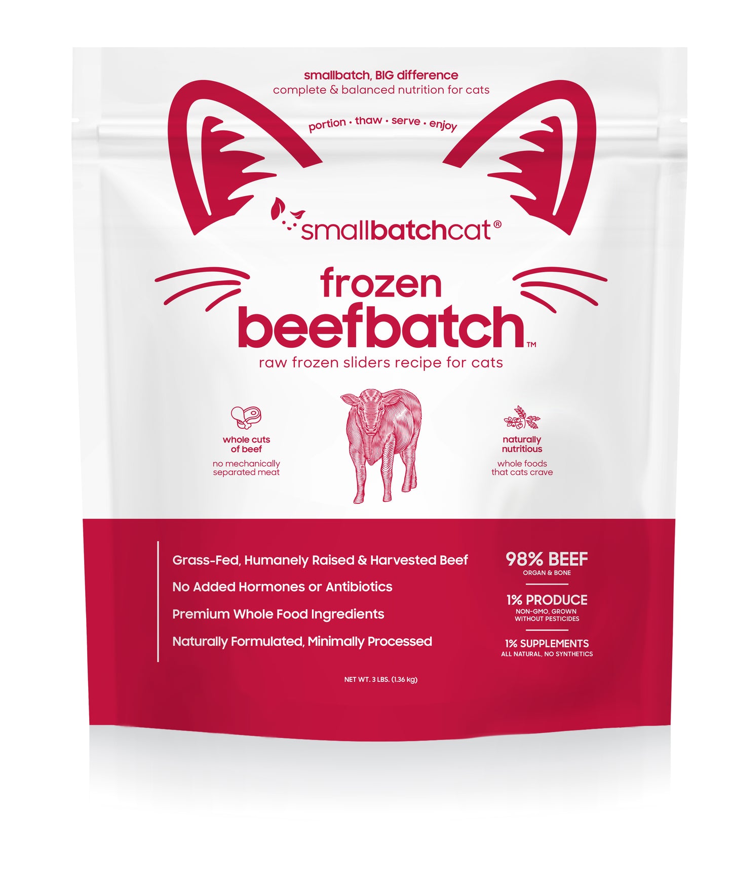 Small Batch Cat Raw Frozen Beef Sliders 3 Lb.