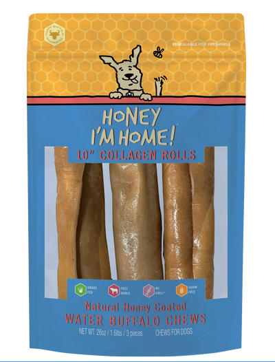 Honey I'm Home Buffalo Collagen Rolls 10" 3 pk Honey I'm Home Buffalo Collagen Rolls 10" 3 pk