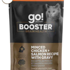 Help maintain your very-clever-cat's cognitive capabilities with a complete + balanced cat food topper designed to support your cat's healthy brain. GO! SOLUTIONS Minced Chicken + Salmon with Gravy for Brain Health combines DHA and EPA-rich salmon and...