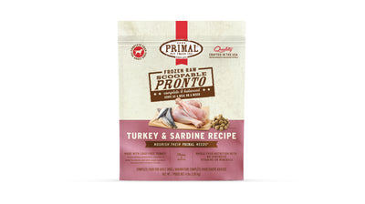 Primal Pronto Dog Raw Turkey & Sardine 4lbs. Primal Pronto Dog Raw Turkey & Sardine 4lbs.