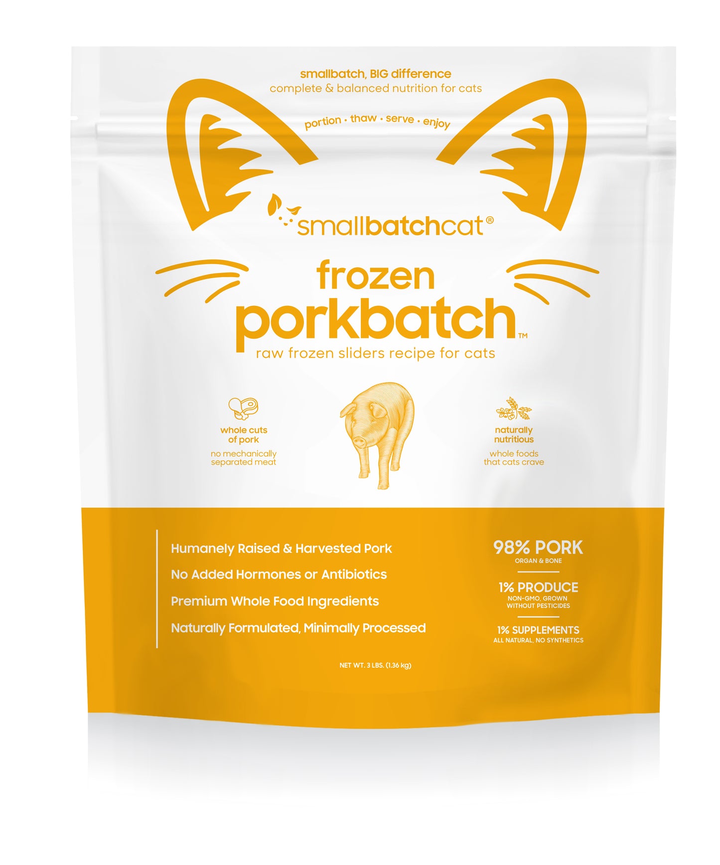 Small Batch Cat Raw Frozen Pork Sliders 3 Lb.