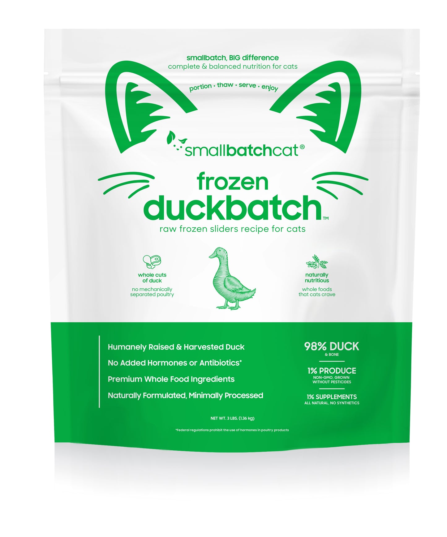 Small Batch Cat Raw Frozen Duck Sliders 3 Lb.