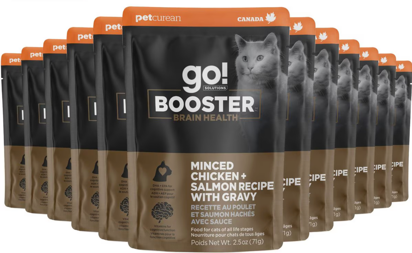 Help maintain your very-clever-cat's cognitive capabilities with a complete + balanced cat food topper designed to support your cat's healthy brain. GO! SOLUTIONS Minced Chicken + Salmon with Gravy for Brain Health combines DHA and EPA-rich salmon and...