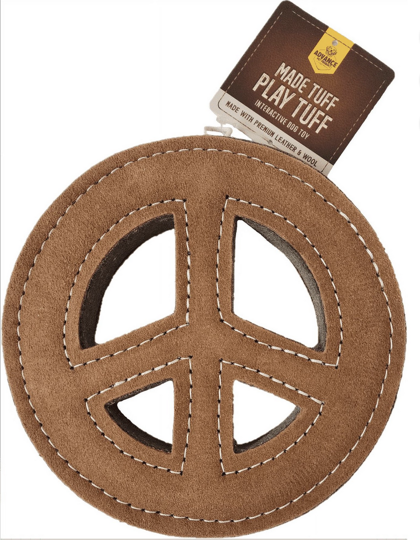 Advanced Pet Product Tuff Toy Leather & Wool Peace Sign