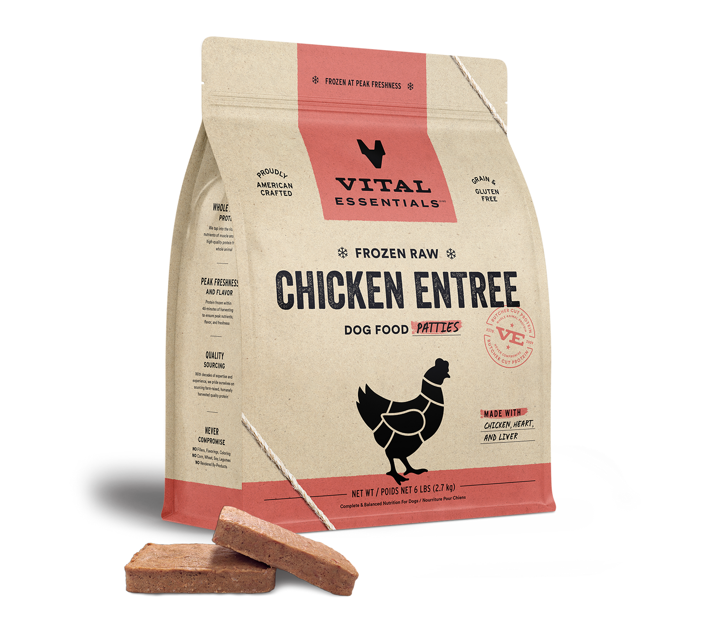 Vital Essentials Raw Chicken Patties 4.7 Lb.