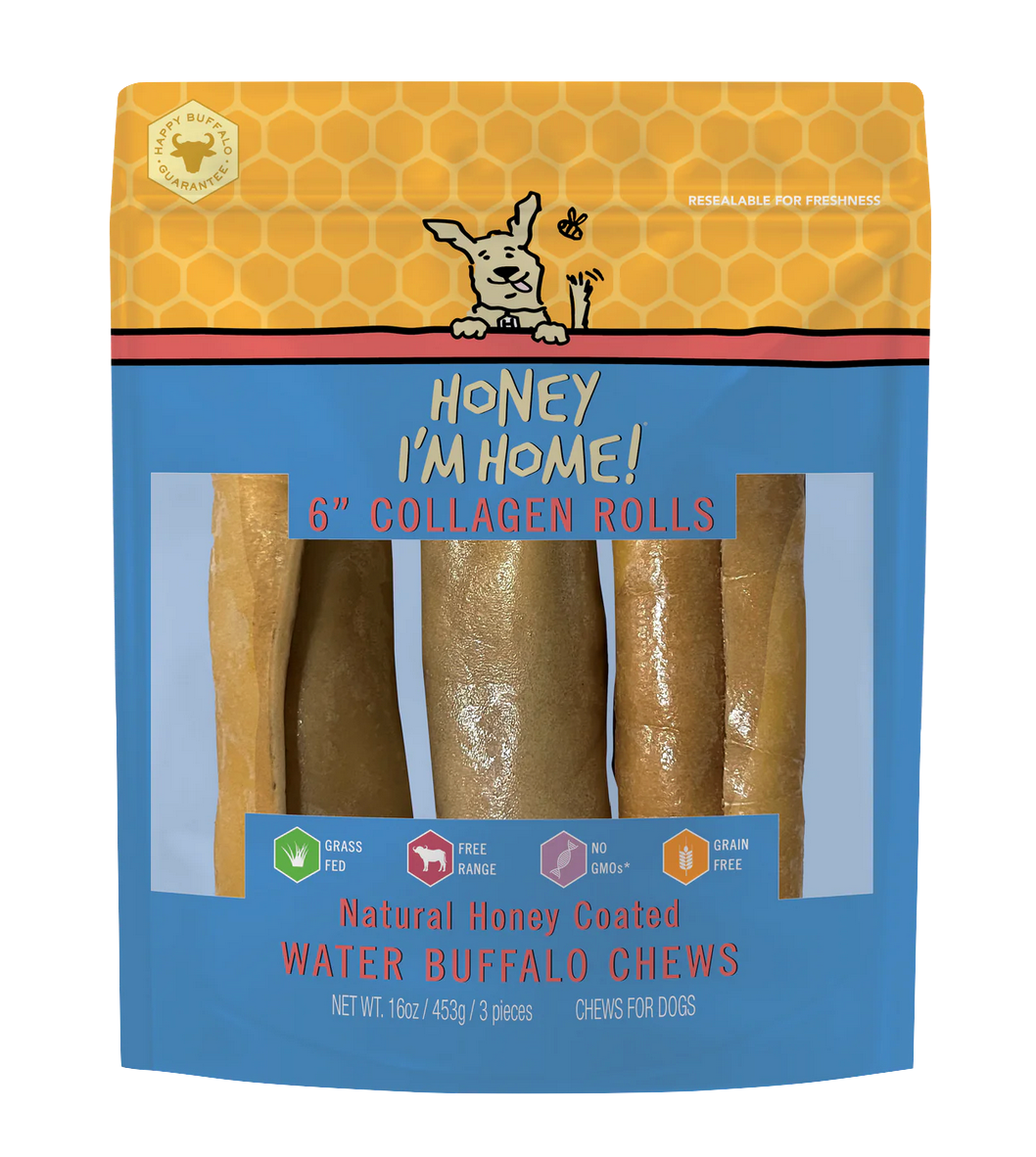 Honey I'm Home Buffalo Collagen Rolls 6" 3 pk Healthy Pet Austin