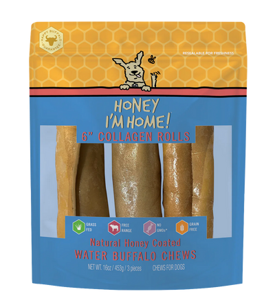 Honey I'm Home Buffalo Collagen Rolls 6" 3 pk Honey I'm Home Buffalo Collagen Rolls 6" 3 pk