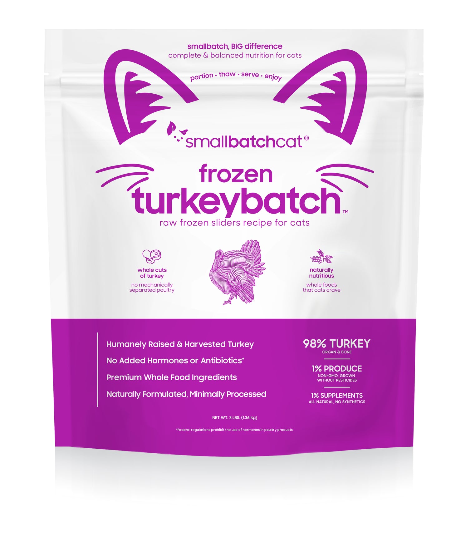 Small Batch Cat Raw Frozen Turkey Sliders 3 Lb.