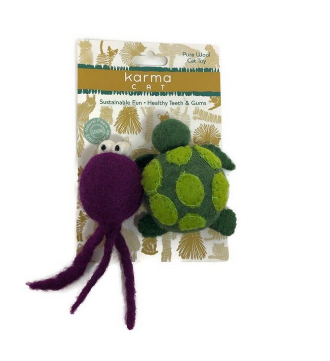 Karma Cat Turtle & Jellyfish Wool Cat Toys 2 pk