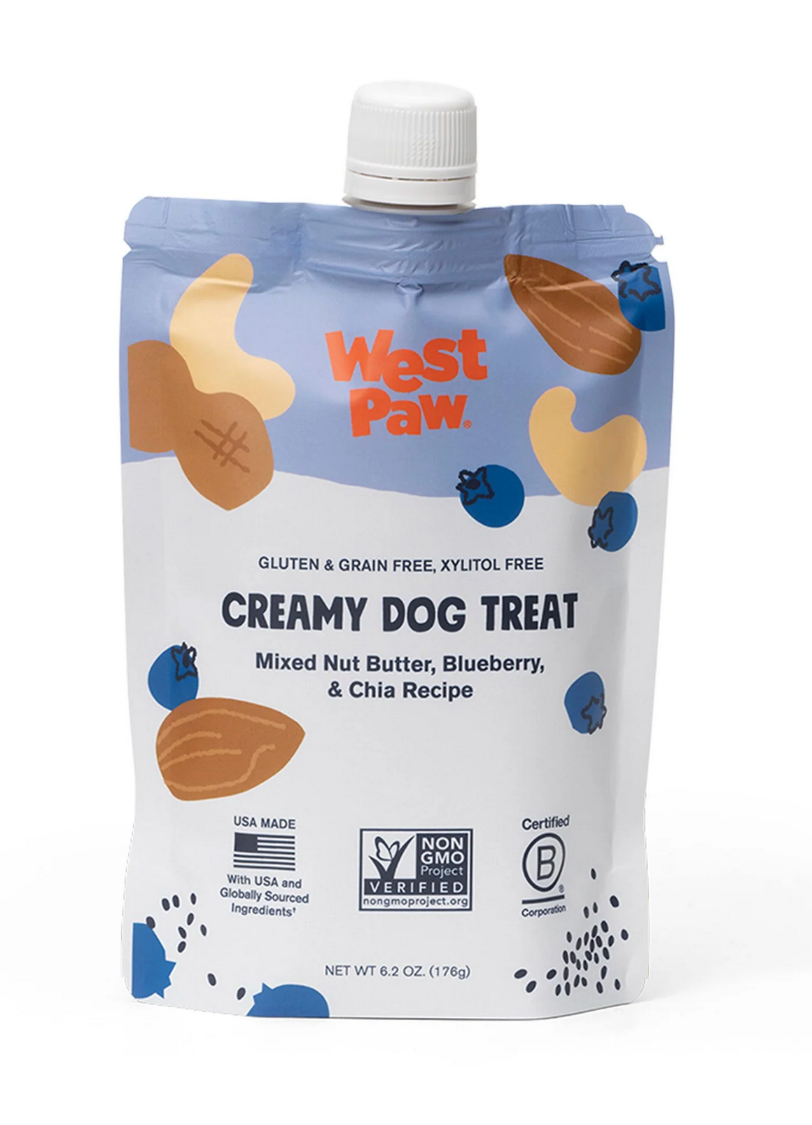 West Paw Creamy Dog Treat Mixed Nut Butter, Blueberry, & Chia
