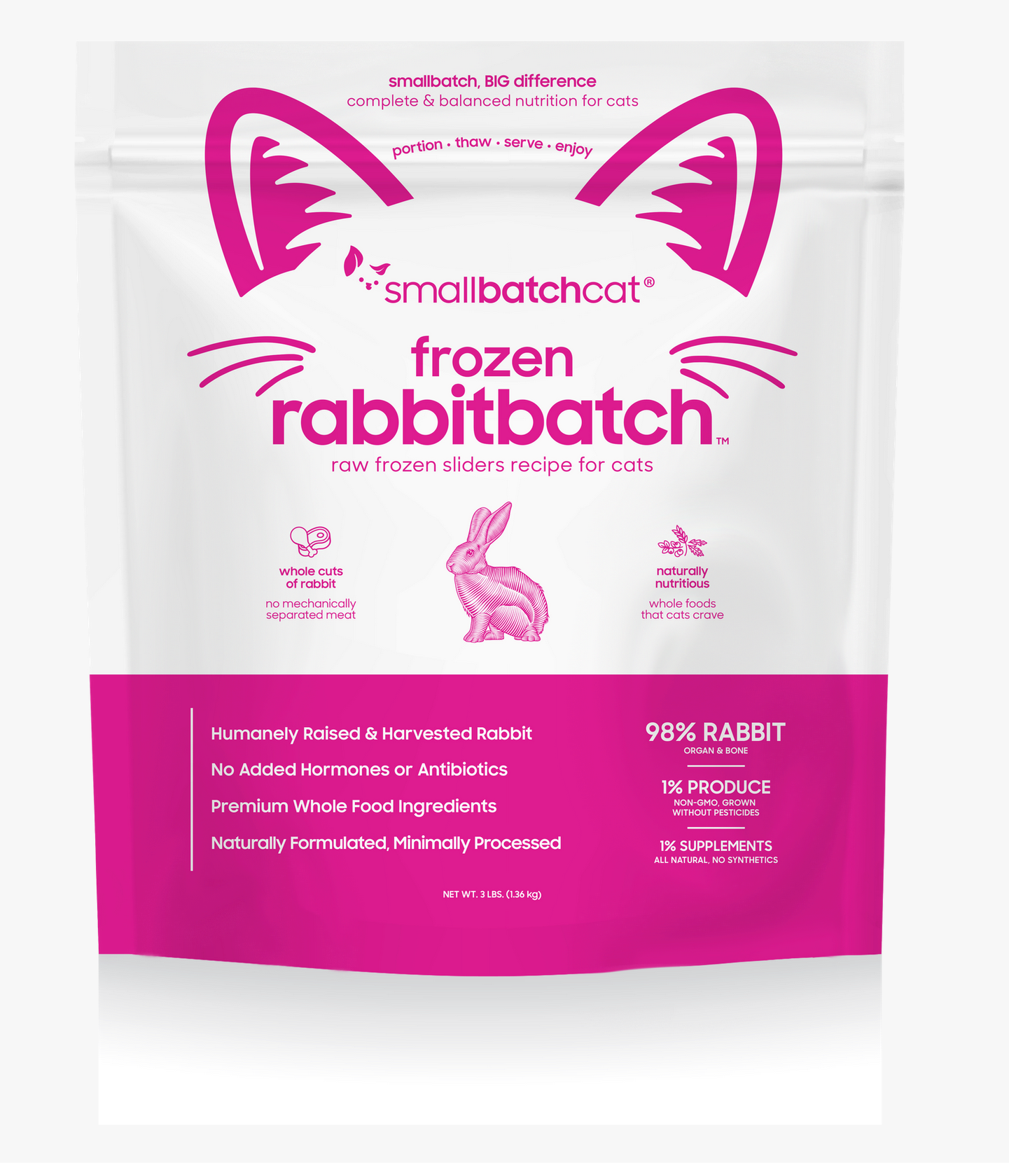 Small Batch Cat Raw Frozen Rabbit Sliders 3 Lb.