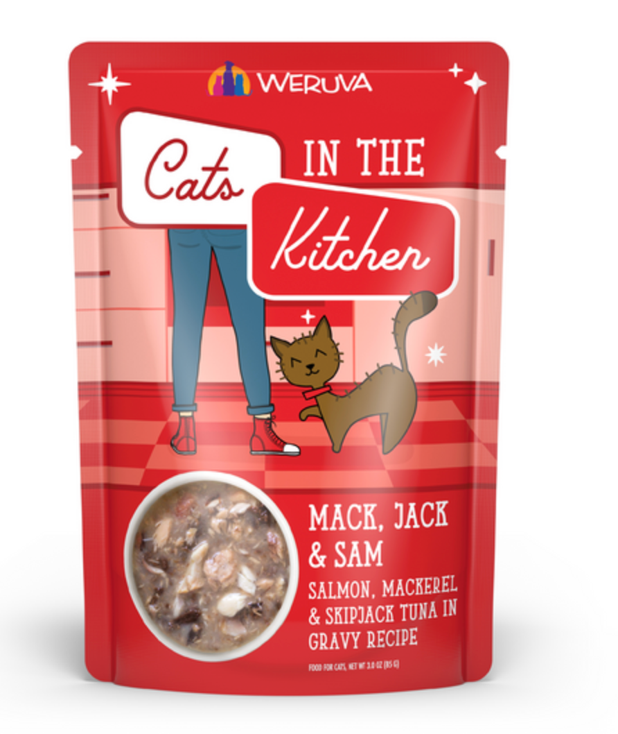 Weruva Cats in the Kitchen Mack, Jack & Sam Salmon, Mackerel & Tuna Pouch