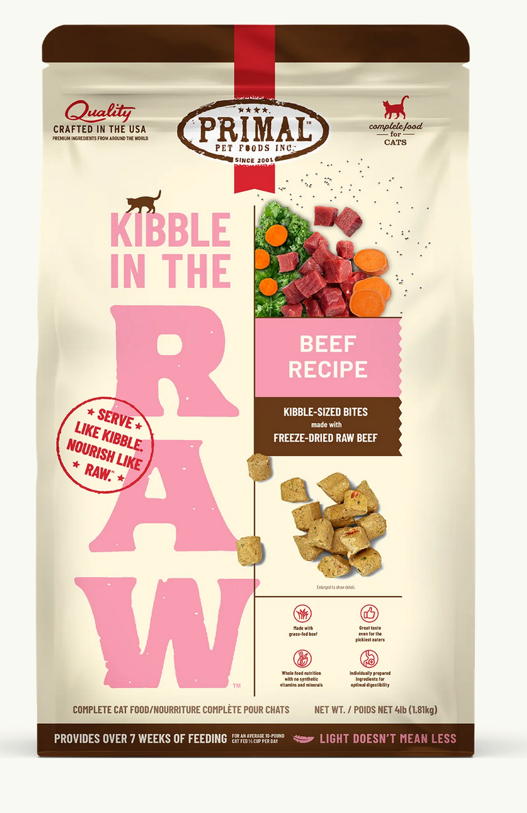 Primal Cat Kibble in the Raw Beef