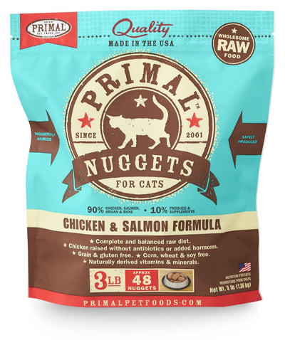 Primal Cat Raw Chicken & Salmon Nuggets 3lbs. Primal Cat Raw Chicken & Salmon Nuggets 3lbs.
