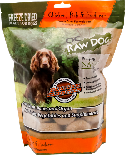 OC Raw Freeze-Dried Chicken Fish & Produce Sliders 14 oz OC Raw Freeze-Dried Chicken Fish & Produce Sliders 14 oz