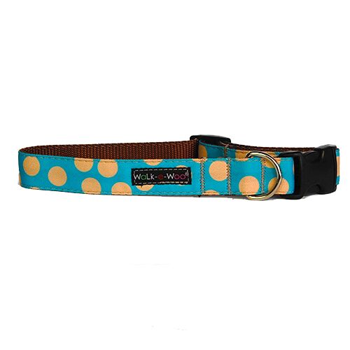 Walk-e-Woo Tan Dots on Turquoise Collar