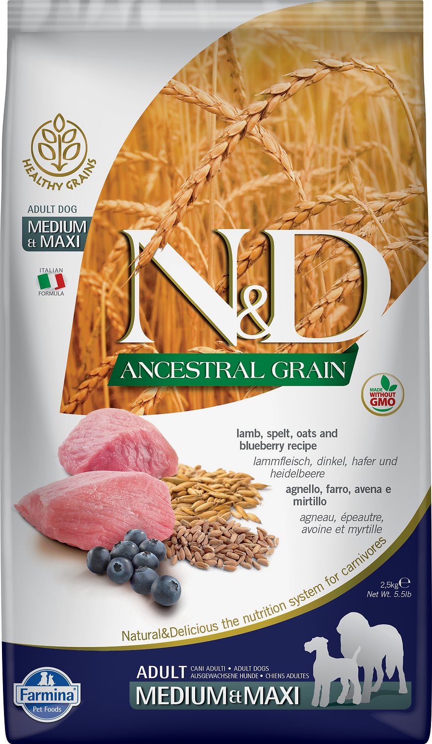 Farmina N&D Ancestral Grain Lamb & Blueberry Medium & Maxi Breed