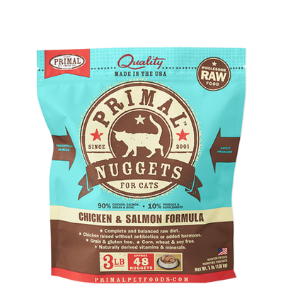 Primal Cat Raw Chicken & Salmon Nuggets 3lbs. Primal Cat Raw Chicken & Salmon Nuggets 3lbs.