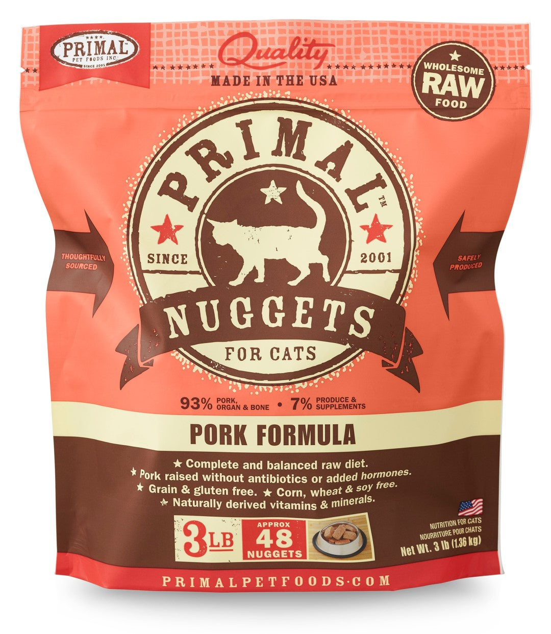 Primal Cat Raw Pork Nuggets 3lbs.