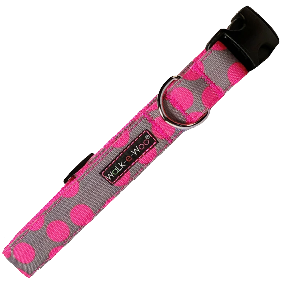 Walk-e-Woo Neon Pink Dots On Grey Collar