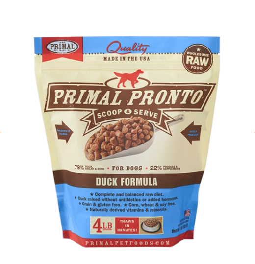 Primal Pronto Dog Raw Duck, Turkey & Fish 4lbs.