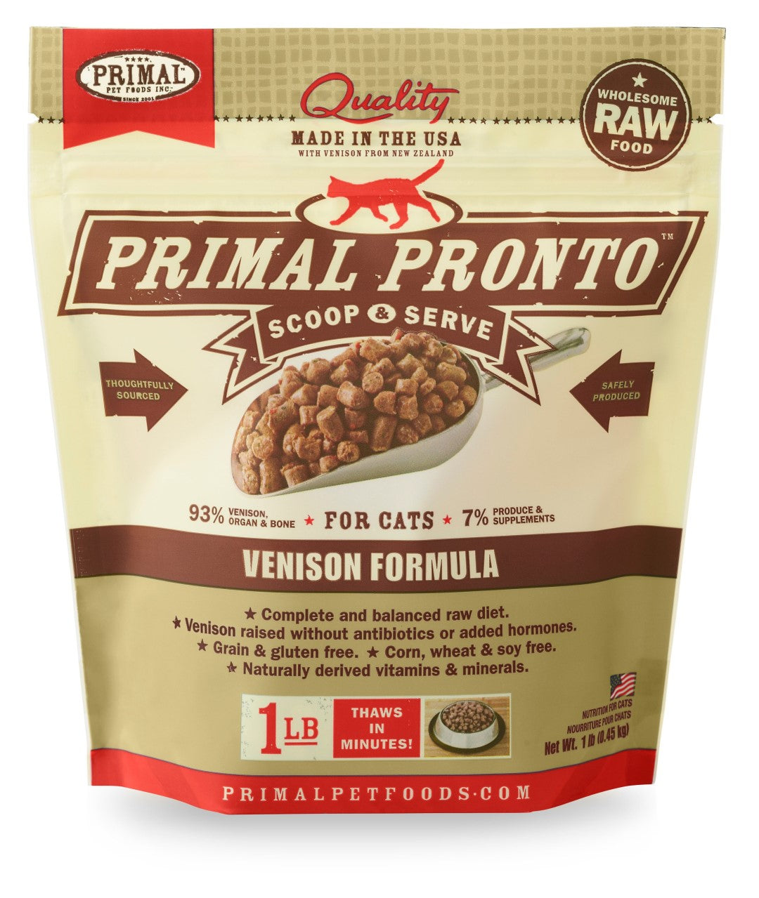 Primal Pronto Cat Raw Venison 1lb.