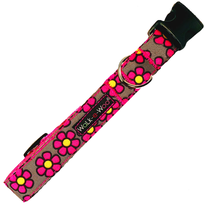 Walk-e-Woo Pink Daisies On Grey Collar Walk-e-Woo Pink Daisies On Grey Collar