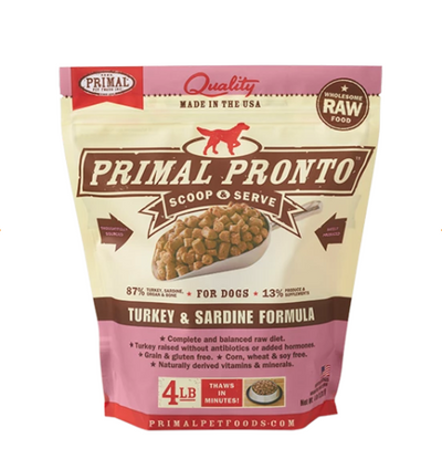 Primal Pronto Dog Raw Turkey & Sardine 4lbs. Primal Pronto Dog Raw Turkey & Sardine 4lbs.