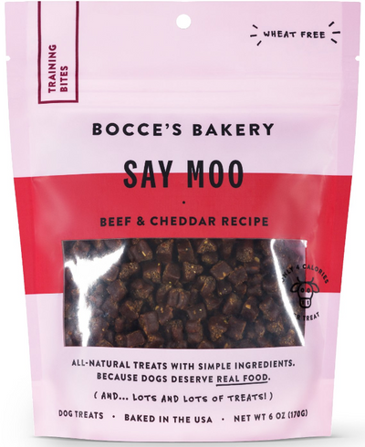 Bocce's Training Bites Say Moo Beef & Cheddar 6 oz. Bocce's Training Bites Say Moo Beef & Cheddar 6 oz.