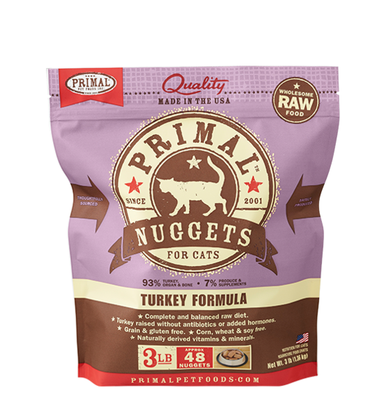Primal Cat Raw Turkey Nuggets 3lbs.
