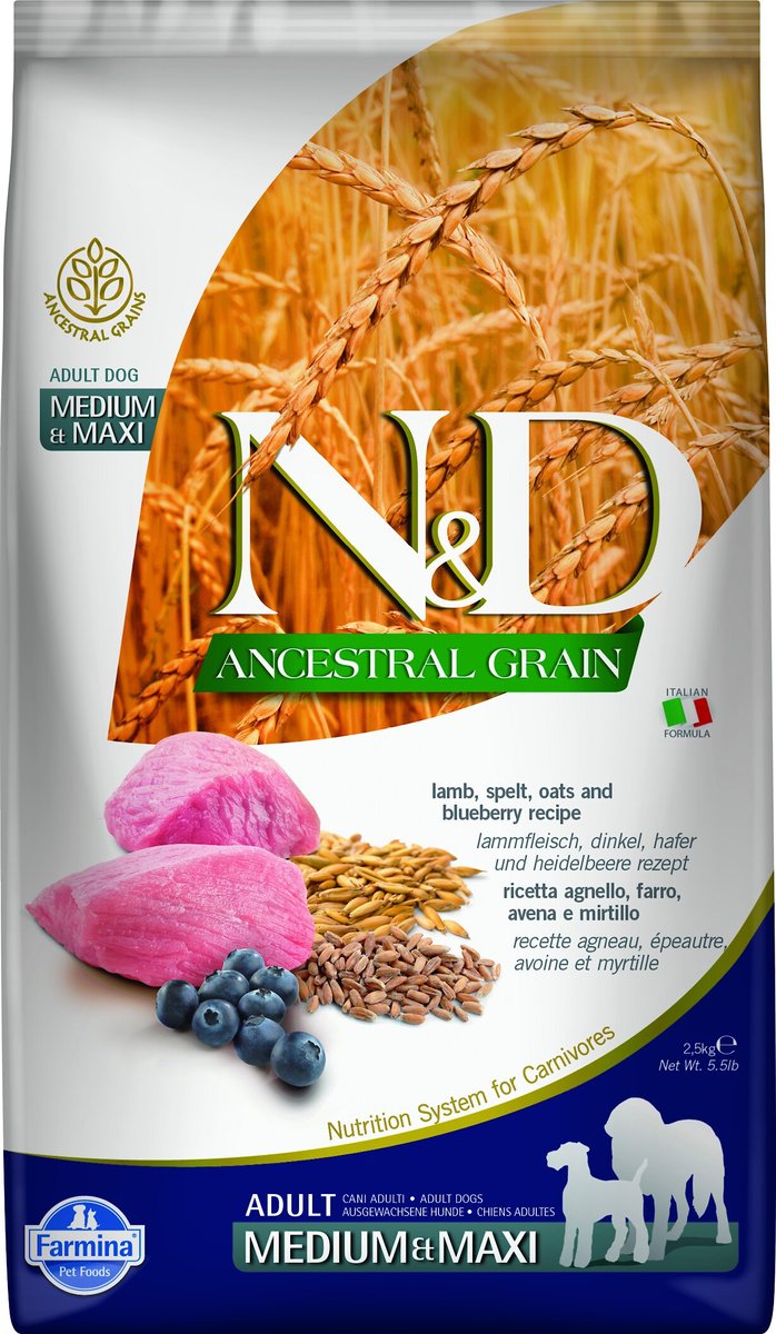 Farmina N&D Ancestral Grain Lamb & Blueberry Medium & Maxi Breed