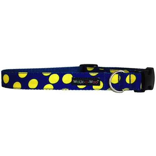 Walk-e-Woo Neon Yellow Dots on Blue Collar