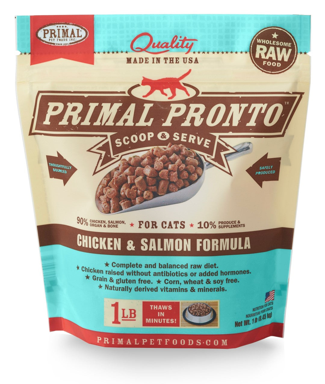 Primal Pronto Cat Raw Chicken & Salmon 1lb.