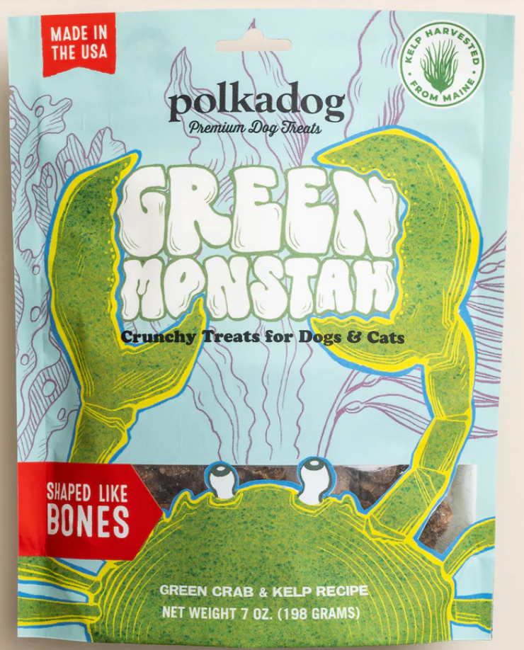 PolkaDog Green Monstah Bone Shaped Treats 7 oz