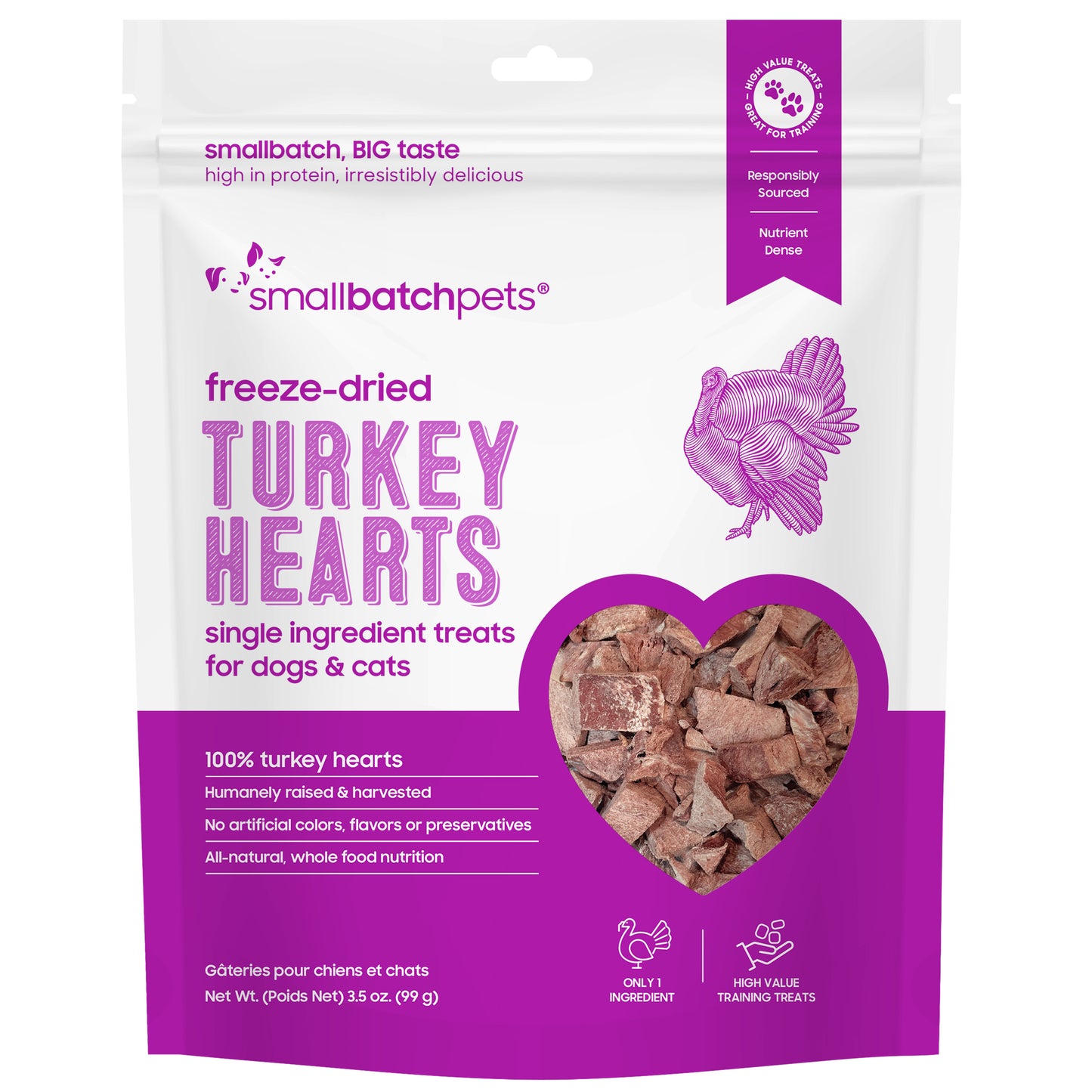 Small Batch Freeze Dried Turkey Hearts 3.5 oz.