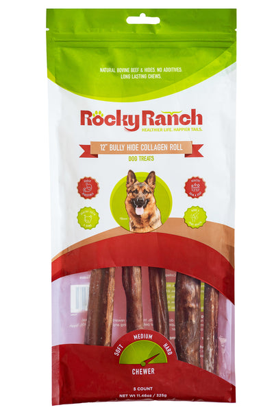 Rocky Ranch Collagen Roll Bully Sticks 12" 5 Pack
