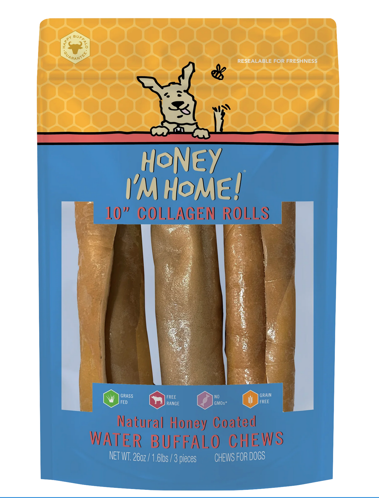 Honey I'm Home Buffalo Collagen Rolls 10" 3 pk