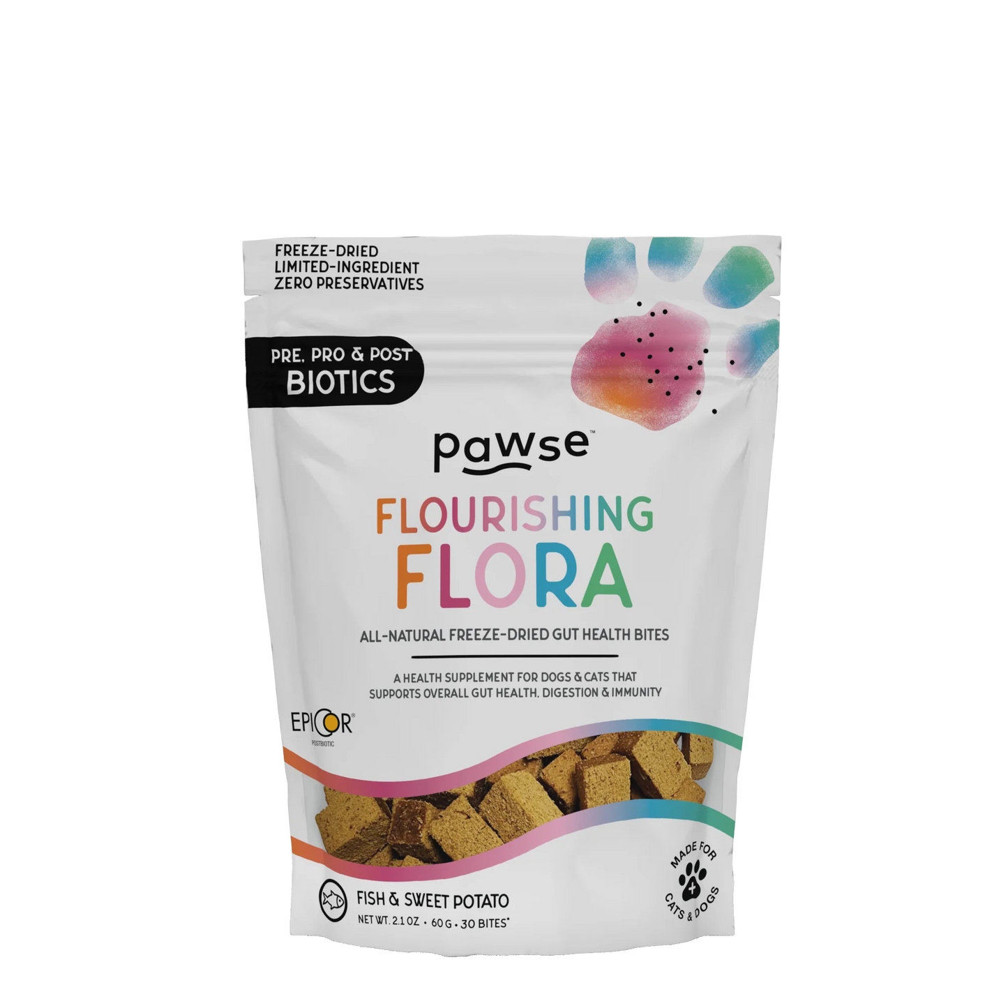 Pawse Flourishing Flora Freeze Dried Fish & Sweet Potato Gut Health Bites