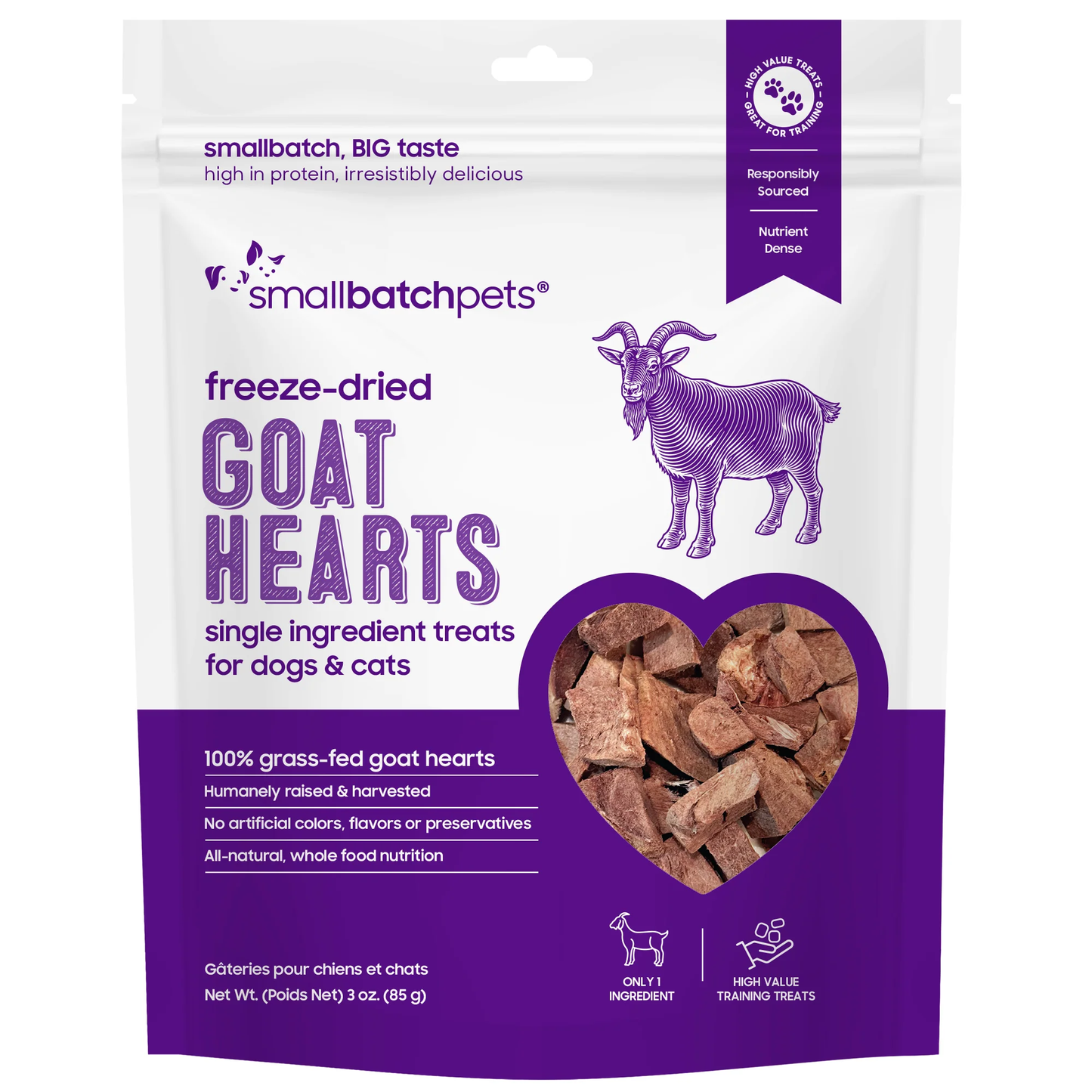 Small Batch Freeze Dried Goat Hearts 3 oz.