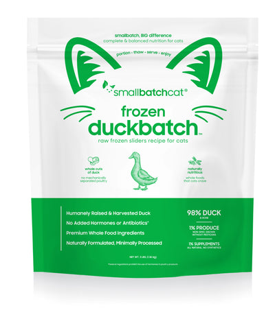 Small Batch Cat Raw Frozen Duck Sliders 3 Lb.